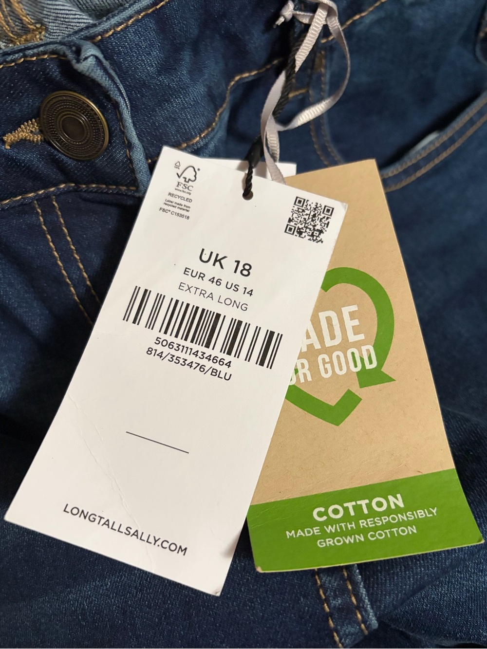 Long Tall Sally Dark Wash Cigarette Denim Jeans - Dark Blue 14 Extra Long - Picture 4 of 4